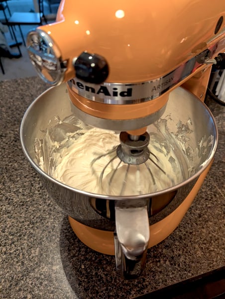 Cheesecake batter in mixer