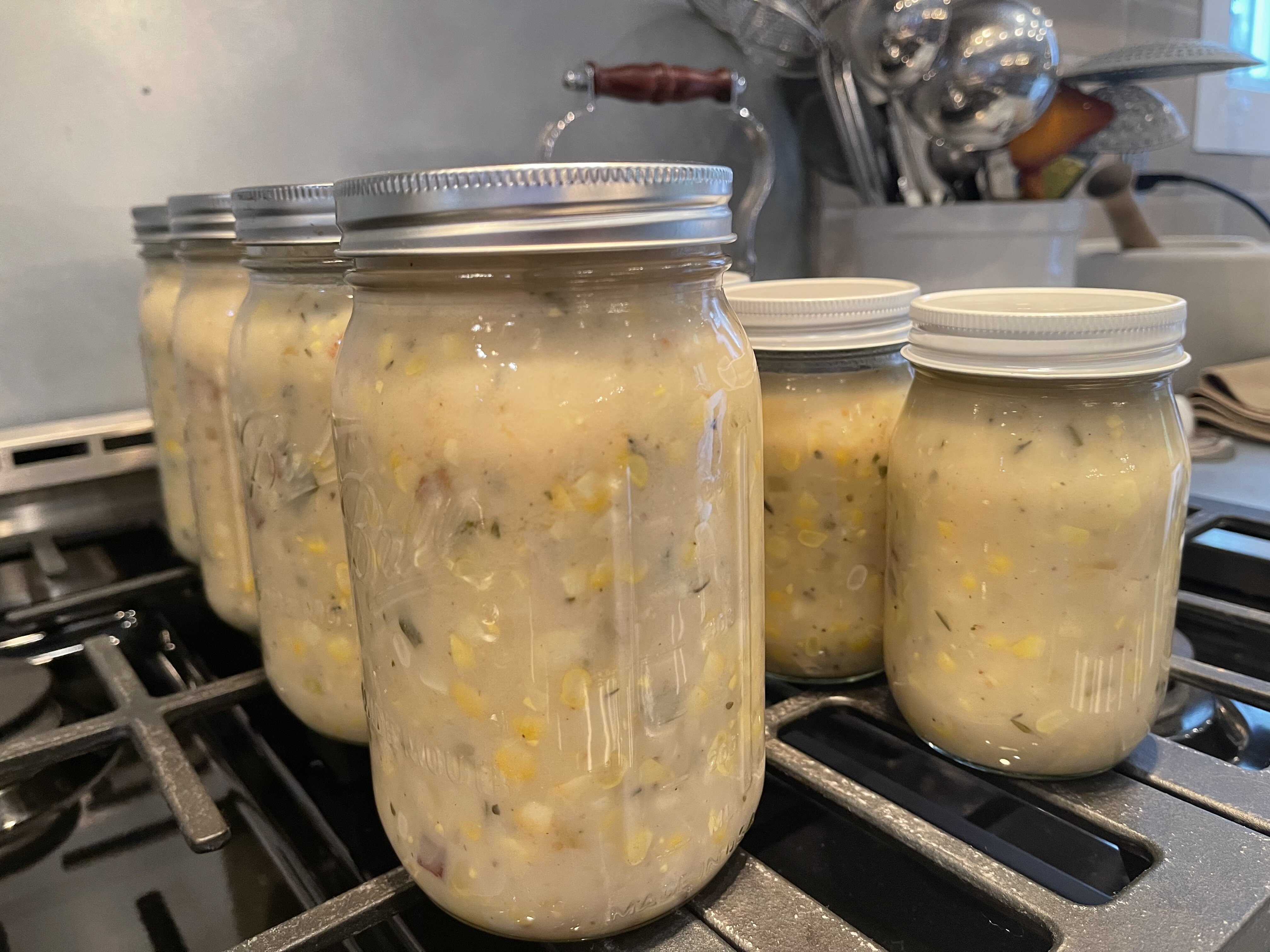Corn chowder in jars