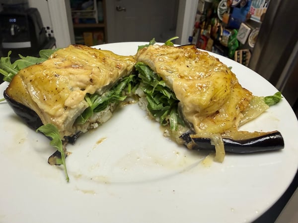 Eggplant sandwich sliced