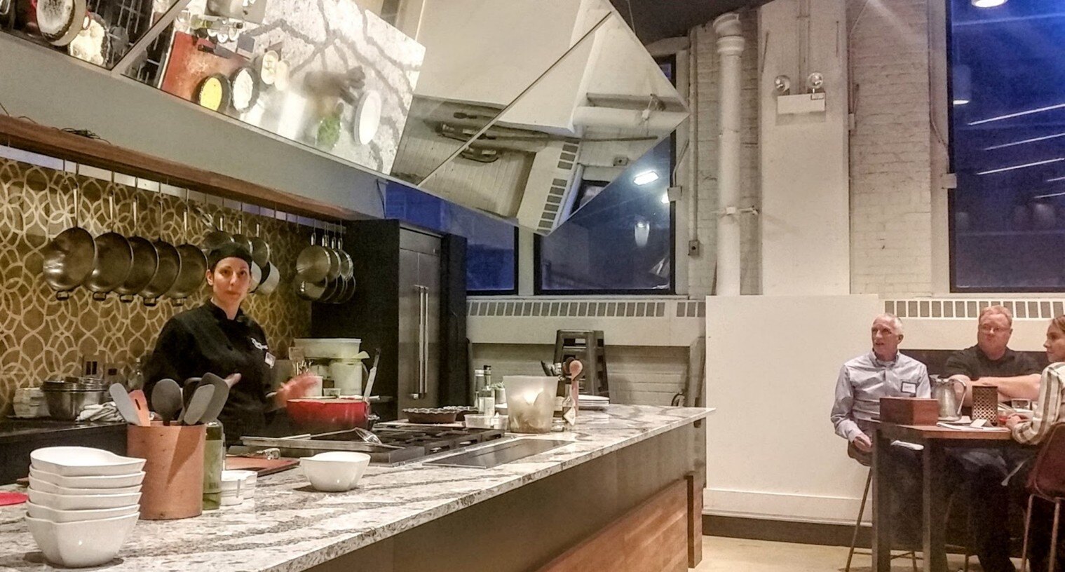 Lisa at counter in Saffron