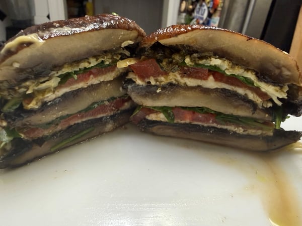 Mushroom sandwich sliced