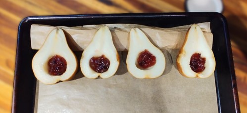 Pears with parchment ledge