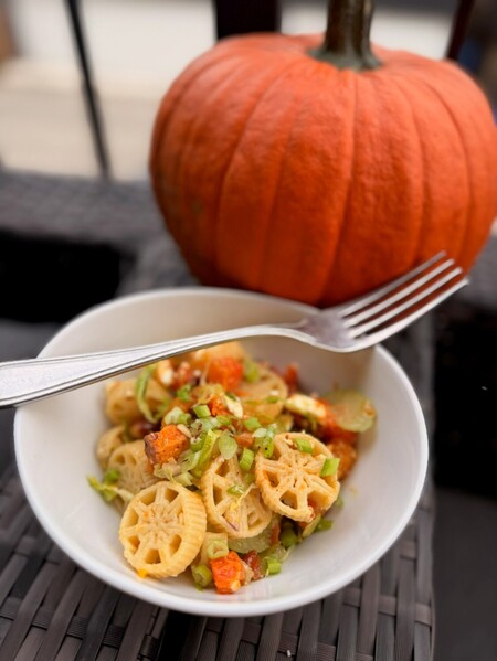 Plated pasta salad