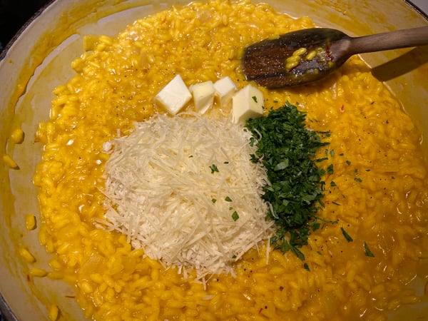Cheese herbs butter in risotto