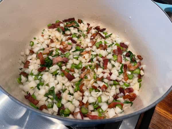 Sauteed bacon and vegetables