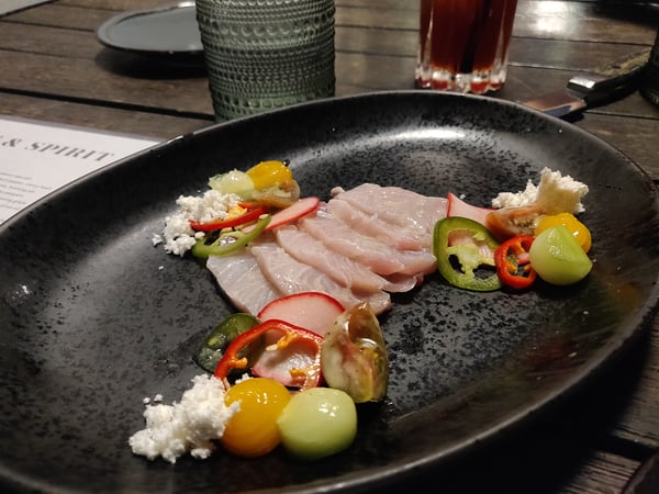 Spicy Hake FIsh Crudo with Infused Melon