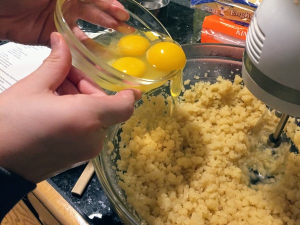 adding eggs