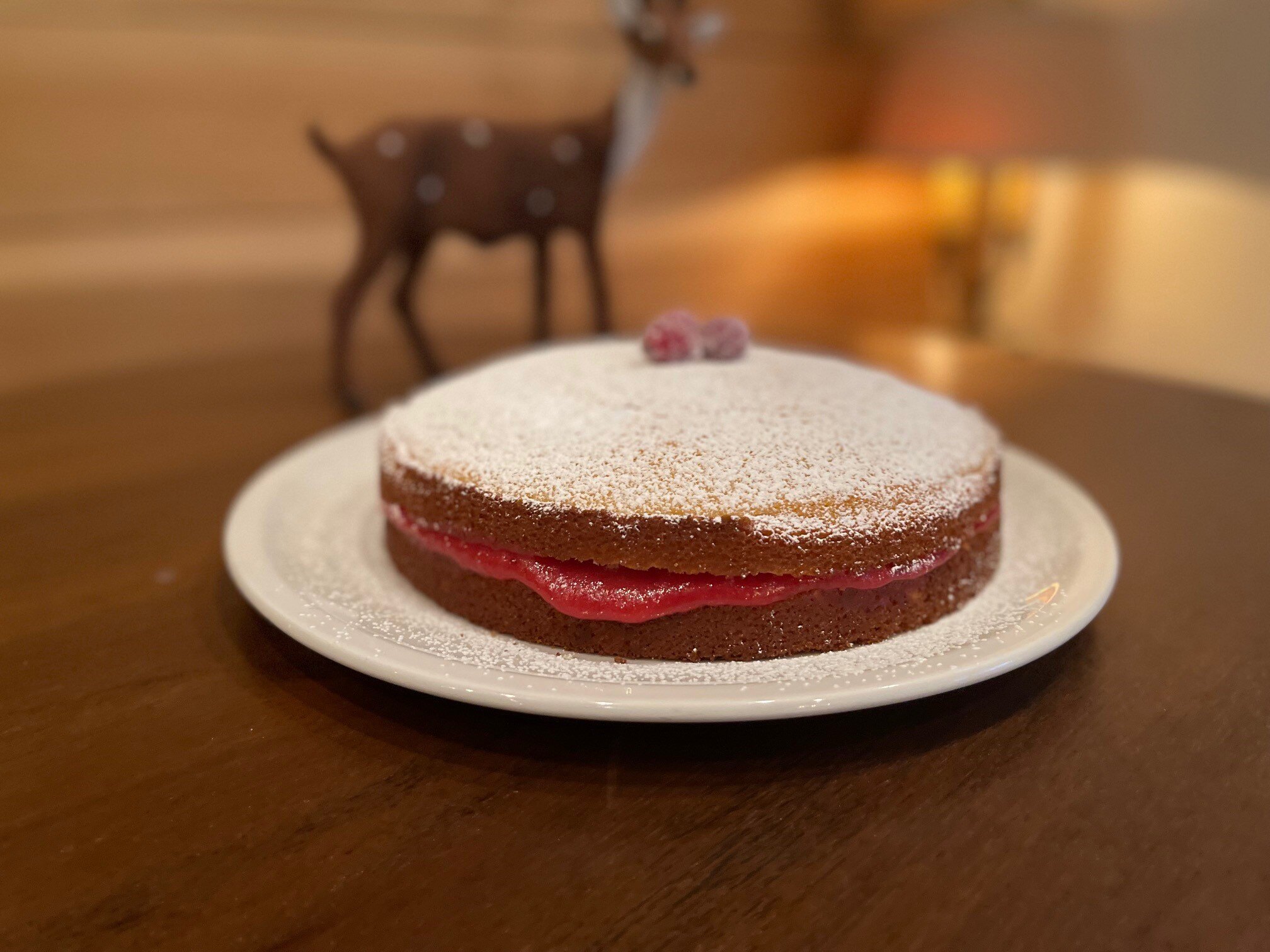 Assembled cake with powdered sugar