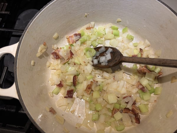 Bacon onion and celery cooking