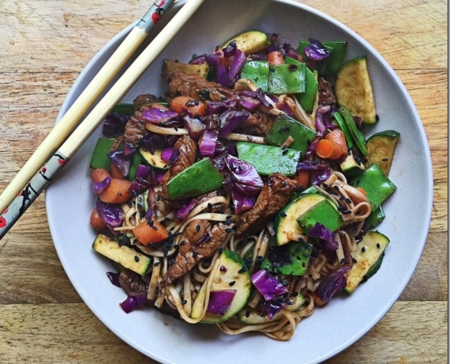 beef and veggie lomein