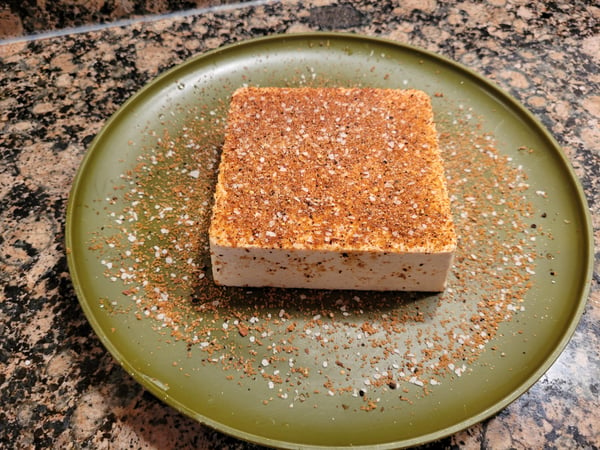 brick of tofu with rub