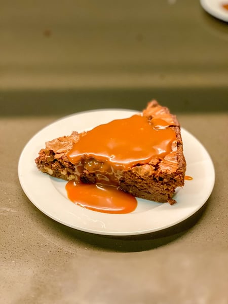 brownie with sauce pooled