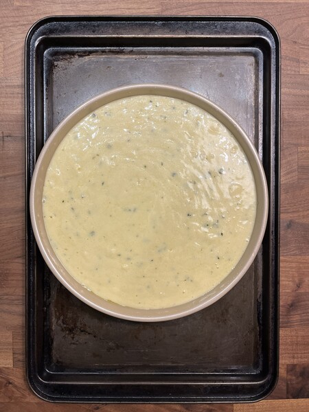 Cake batter in pan