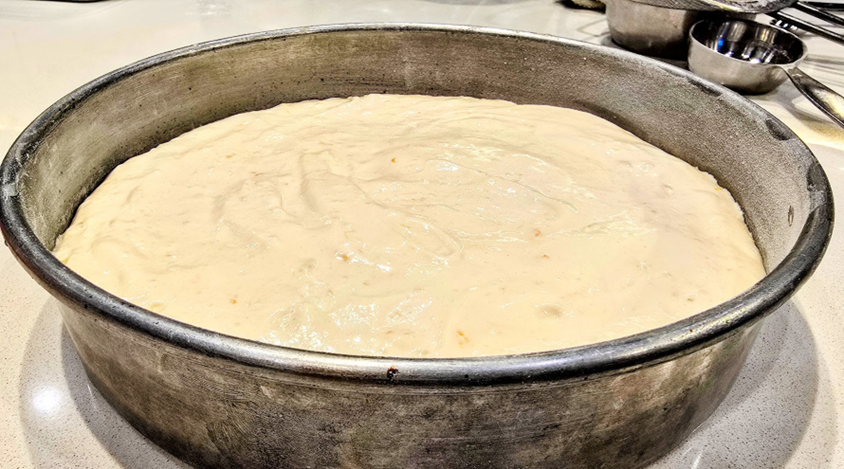 Cake batter in pan