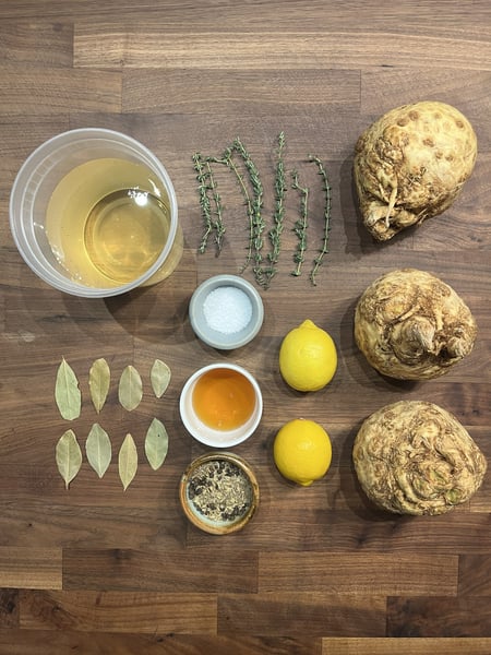 Celeriac pickle mise en place