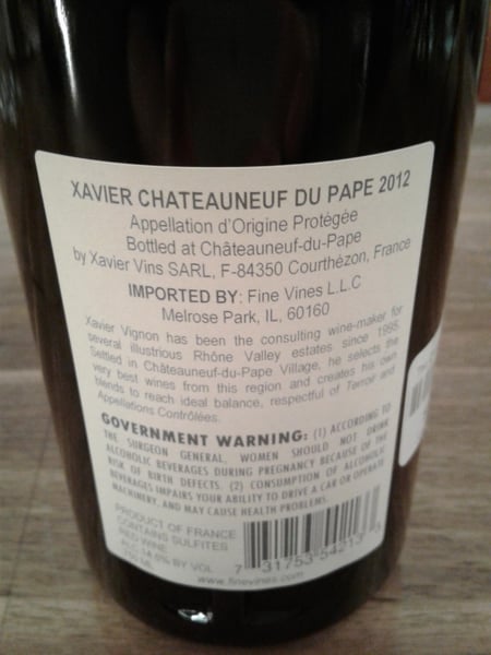 chateauneuf du pape back label