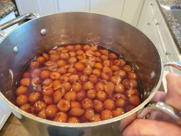 cherries in pot