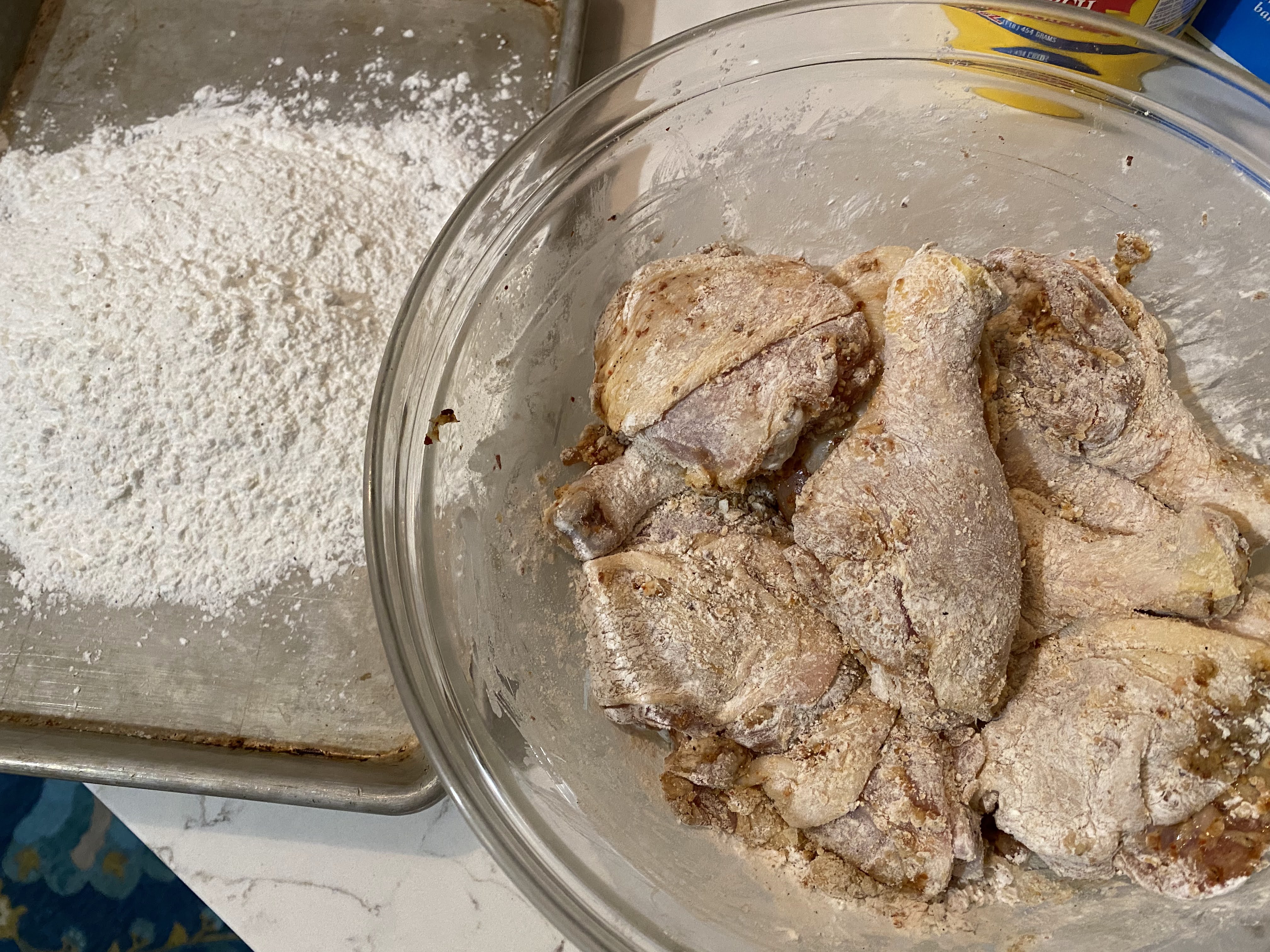 Chicken coated with flour