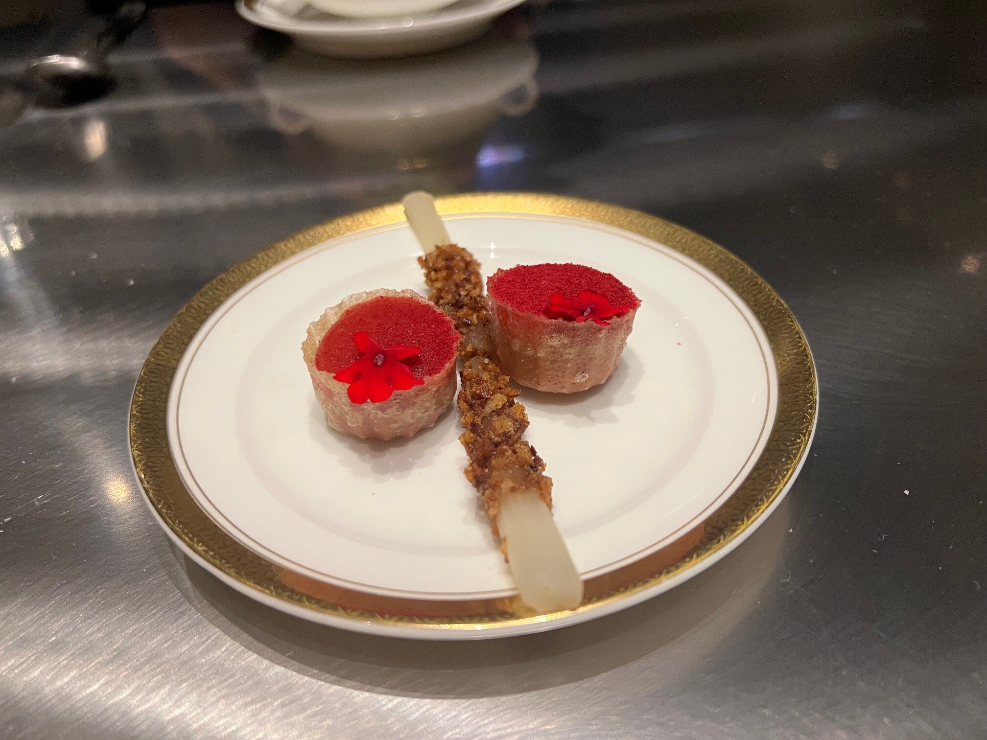 Alinea chicken liver tart with salsify