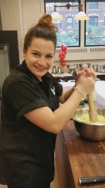 Christy smashing cabbage