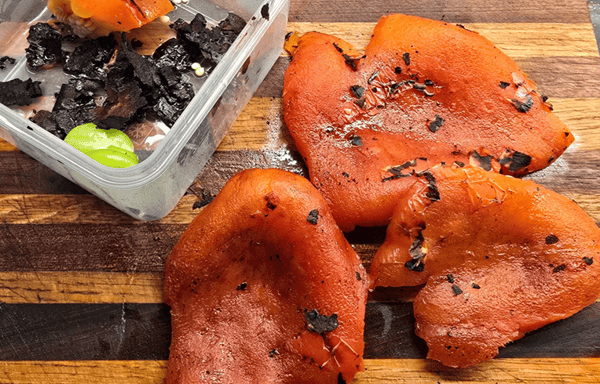 Cleaning roasted red pepper