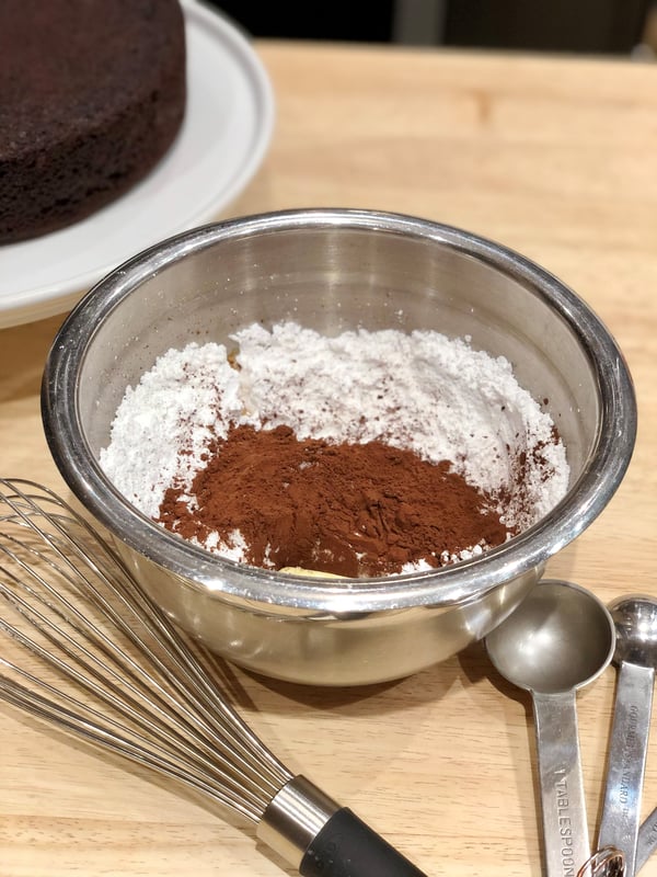cocoa glaze ingredients in bowl before whisking