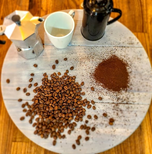 coffee beans and grounds