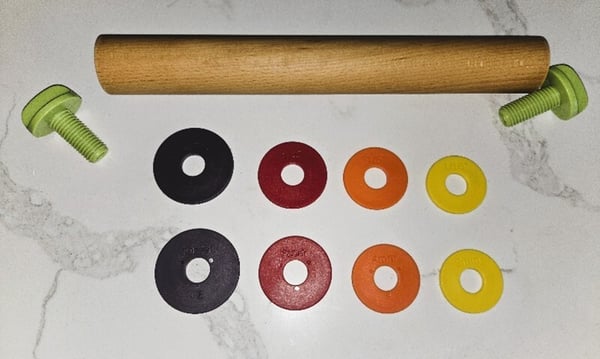 rolling pin with colored disks