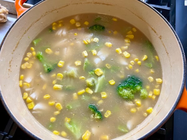 Vegetables added to soup