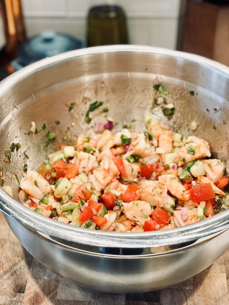 diced shrimp and cocktail mixture