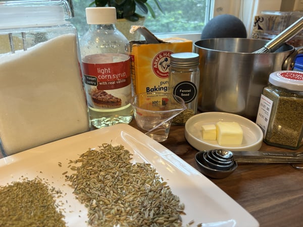 Fennel brittle mise en place