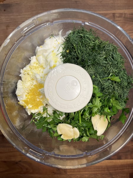 Feta ingredients in processor