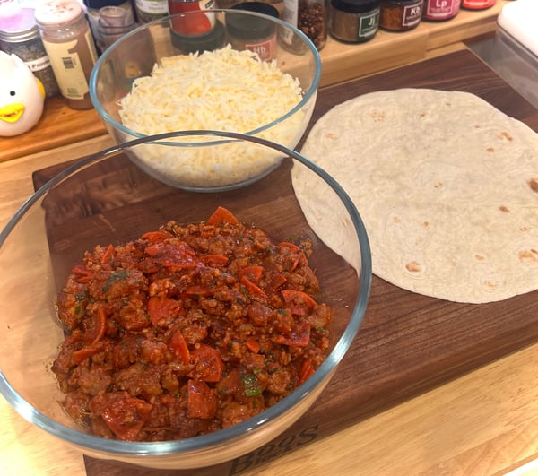 Filling, cheese and tortilla