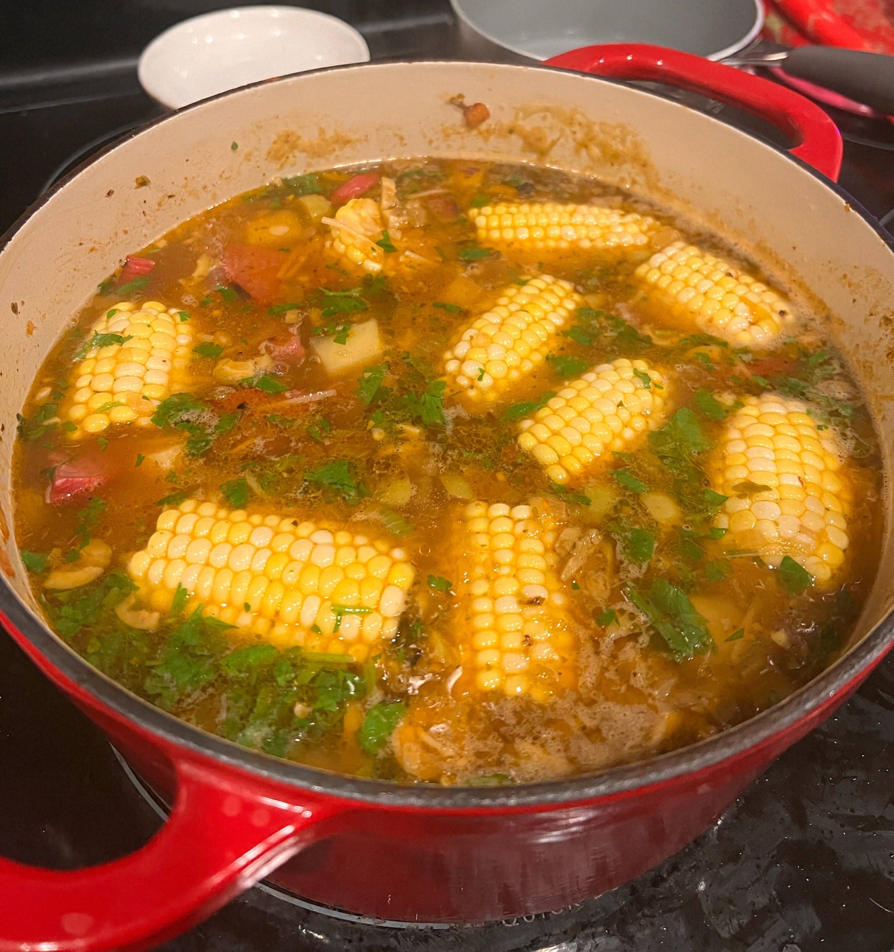 Finished soup on stove