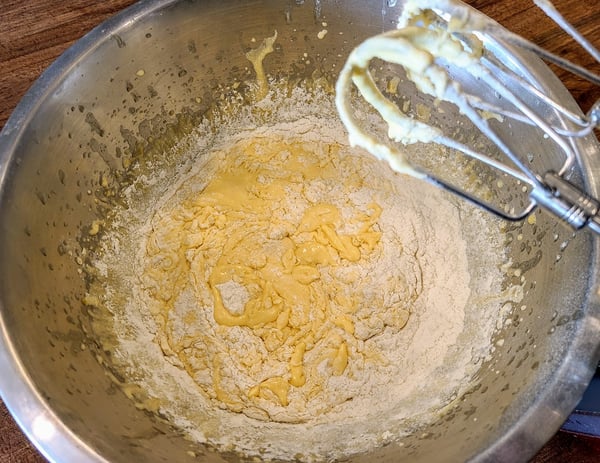 flour into batter