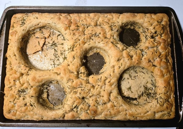 Focaccia with bowl holes