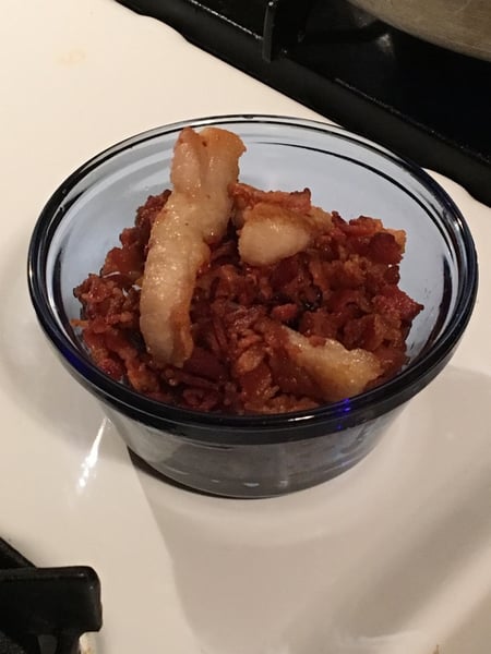 rendered bacon with pork strips