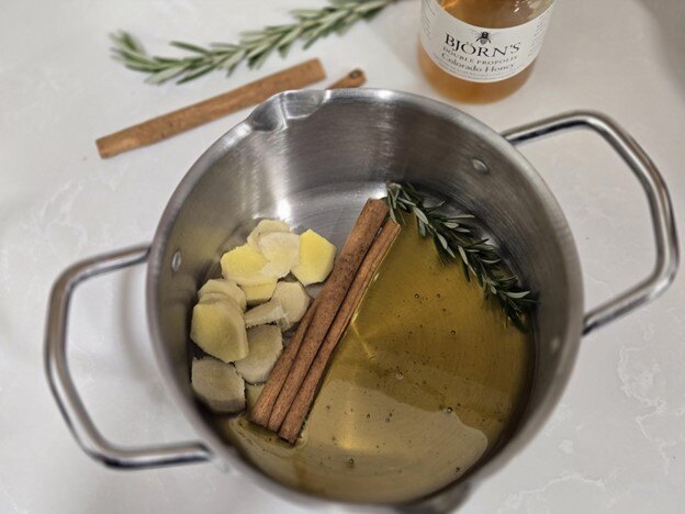 Ginger simple syrup in pot