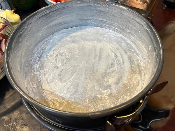 greased and floured pan