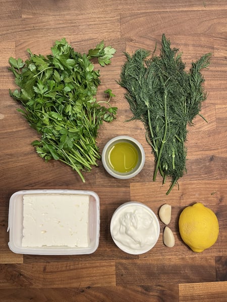 Green feta mise en place
