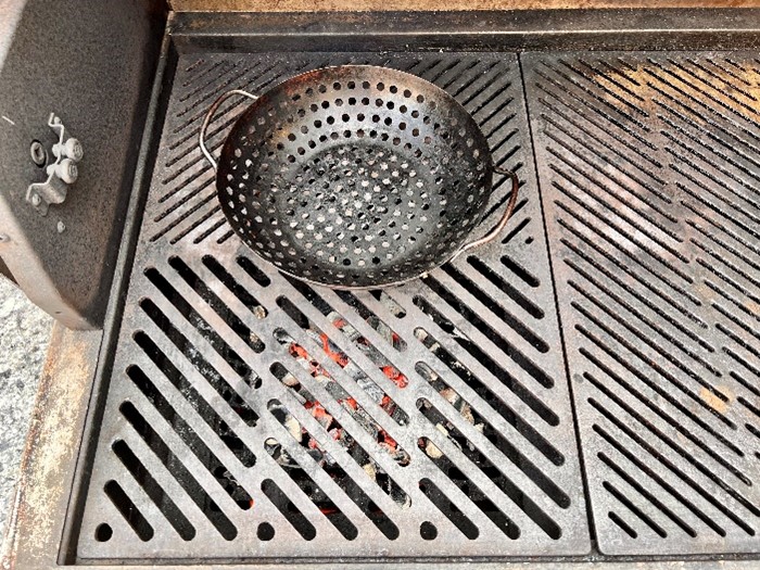 Grill basket on grill