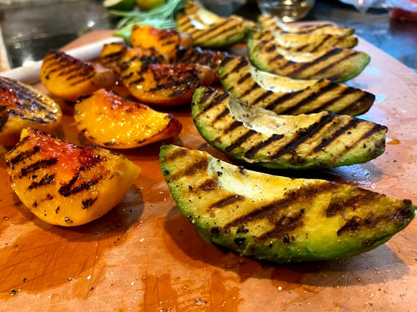 grilled peaches and avocados