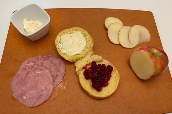 Brie and relish on sandwich