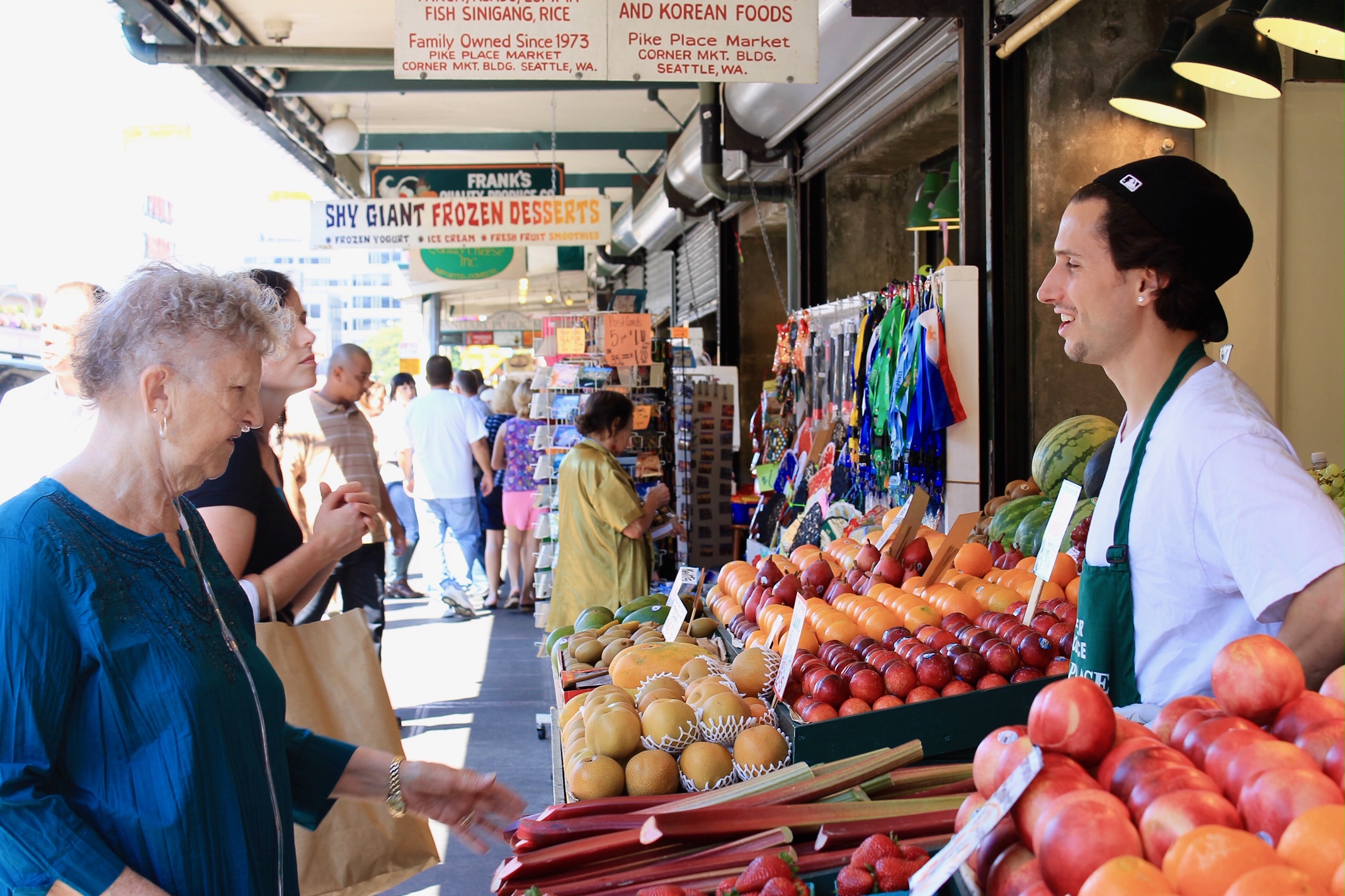 Shelley's mom at a fruit stand