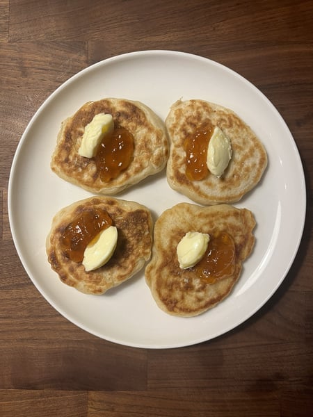 Pancakes with jam and butter