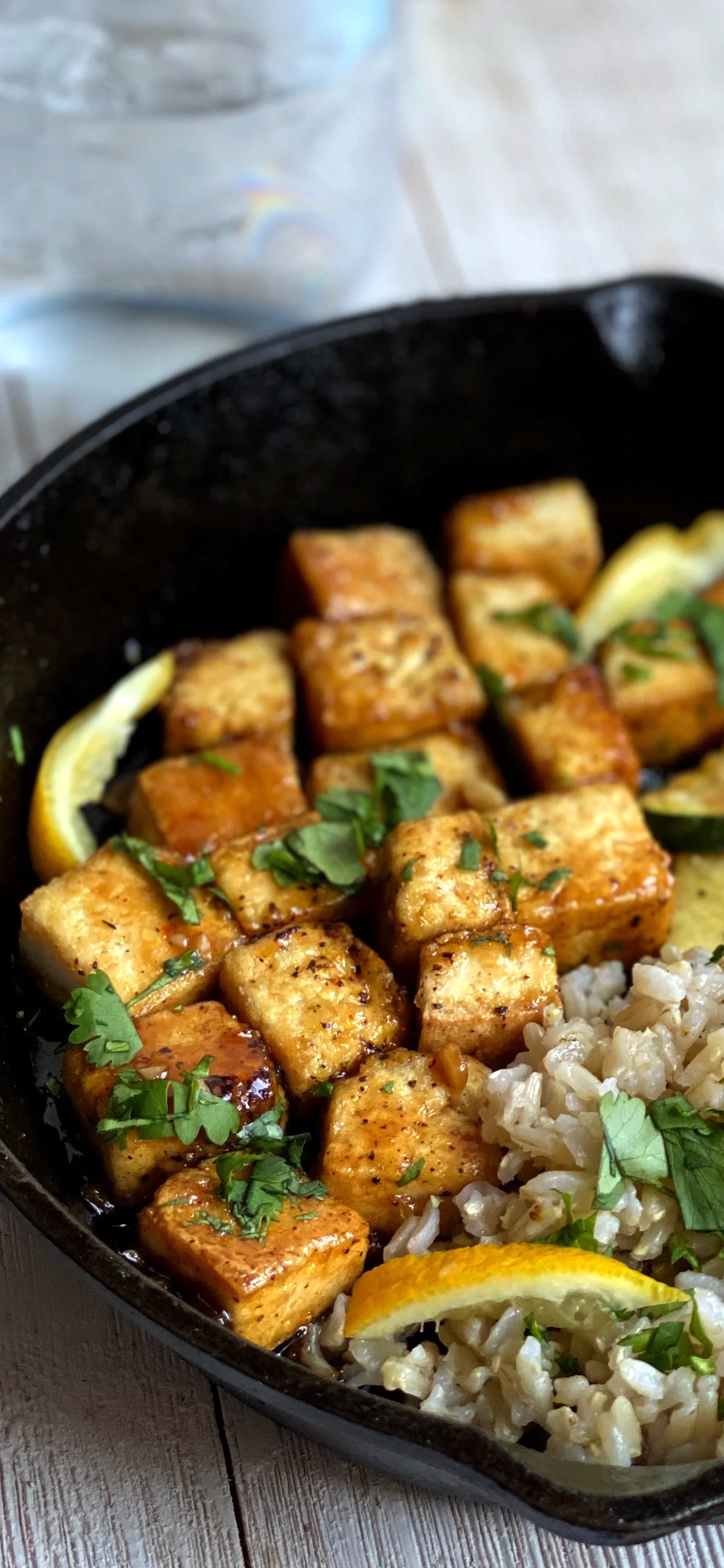 Lemon pepper tofu close up
