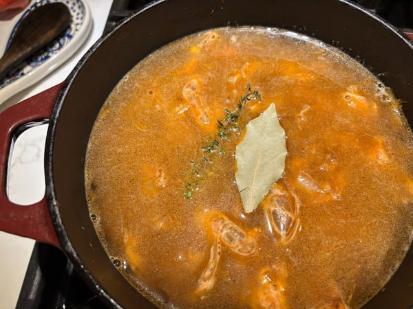 Water and Bay Leaf added