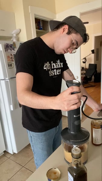 Matt making sesame paste