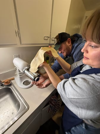 Matt's friends making pasta