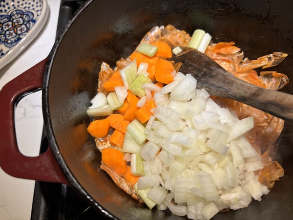 Mire poix with shrimp shells